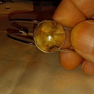 Elegant Silver and Brown Stone Bracelet Hand Made Nebraska River Rock